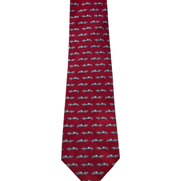 Josh Bach Red Men’s Tie Gray Cars Pure Silk - Picture 5 of 7